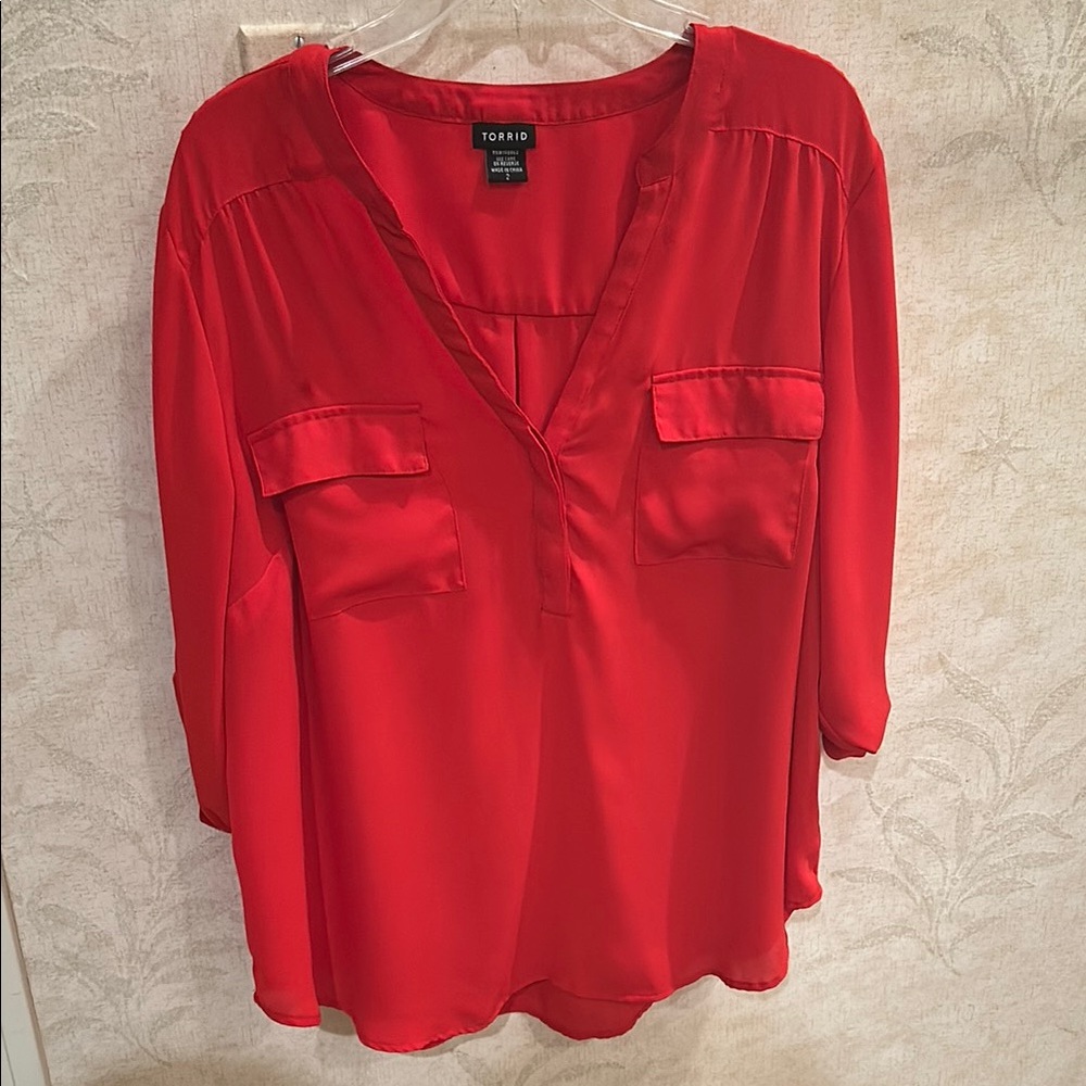 Torrid Red Relaxed Buttoned Blouse